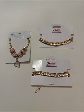 Pastels Pink and Gold Charm Bracelet Trio